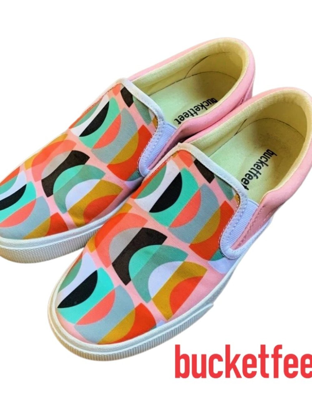 Peach Abstract Design BucketFeet Slip On Sneakers, Sz 7.5, EUC